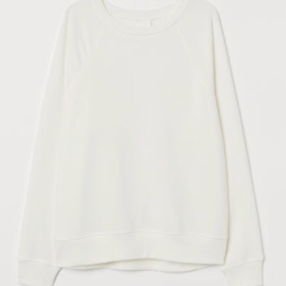 NWOT H&M Very Soft Basics Relaxed Loose Fit White Crewneck Top Sweatshirt - Picture 5 of 7